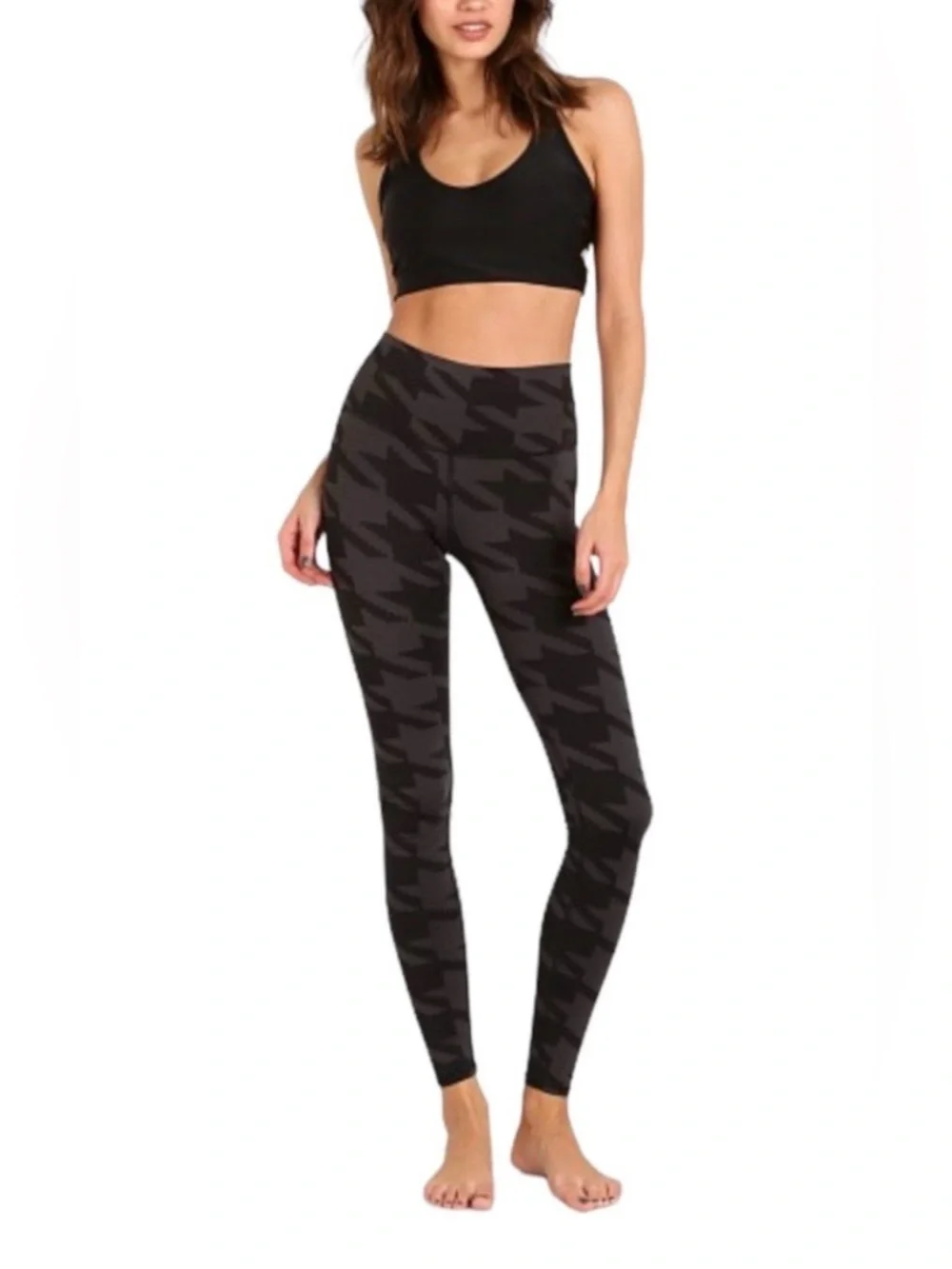 ALO Yoga High Rise Gray and Black Houndstooth Print Airbrush Leggings, Large